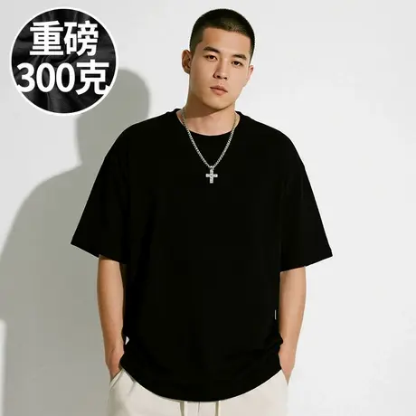 【100%纯棉】300斤大码男装美式重磅黑色短袖T恤半袖五分袖打底衫商品大图
