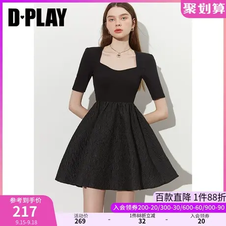 DPLAY2023秋秋新经典黑美背宫廷领提花拼接蓬蓬裙连衣裙小黑裙商品大图