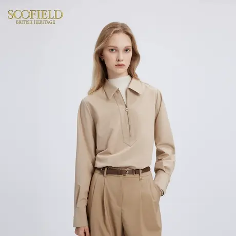 Scofield女装气质通勤羊毛衬衫极简老钱风松弛感秋季上衣金属拉链商品大图