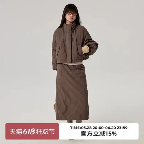 omont蛋挞家90白鸭绒短款保暖羽绒服冬复古宽松羽绒裙子套装商品大图