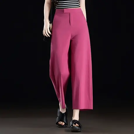 八分阔腿裤女2025新款玫瑰紫色女裤小个子夏季薄款休闲直筒裤九分商品大图