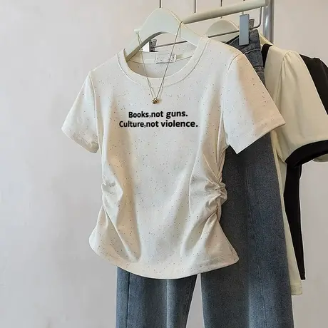 2025新款甜妹风褶皱收腰短款t恤女夏季新款彩虹波点洋气短袖上衣图片