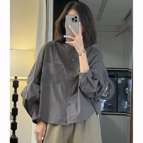 长袖衬衫女春秋季新款宽松慵懒风落肩袖气质百搭显瘦小个子上衣潮图片