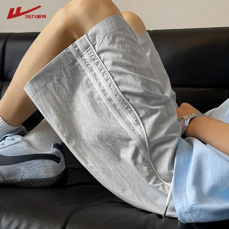 回力男士冰丝速干运动短裤夏季美式条纹直筒沙滩裤休闲外穿五分裤商品大图