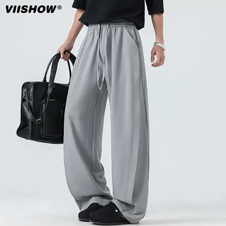 VIISHOW复古休闲裤男春秋季新款宽松垂感阔腿裤拖地直筒弯刀裤子商品大图