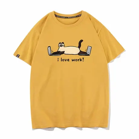 秀洛I LOVE WORK打工工作猫夏季短袖T恤男女衣服半袖体恤打底衫图片