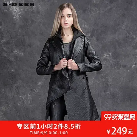 sdeer圣迪外套女2018新款秋冬装奥肌理感假两件斜襟风衣S15481831图片