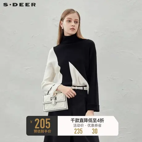 sdeer圣迪奥女装毛衣秋时尚高领撞色黑白拼接长袖针织衫S223Z3581图片