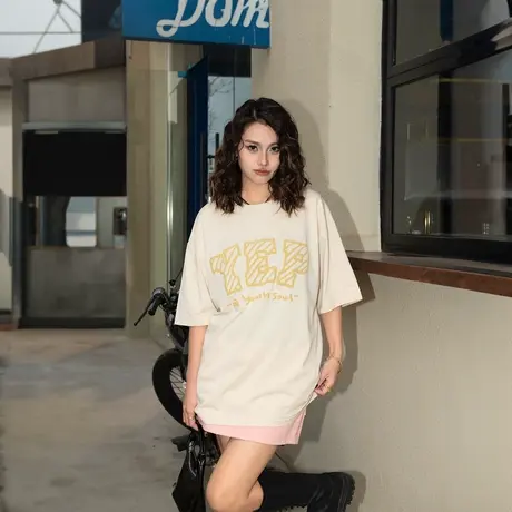 YEP字母发泡印花短袖t恤女夏季新款纯棉学生半袖宽松百搭情侣上衣商品大图