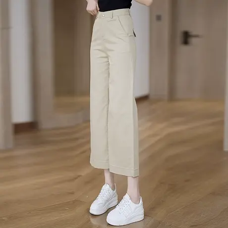 水洗棉职业西装直筒裤女2025夏季新款弹力舒适休闲裤高腰八分裤子商品大图