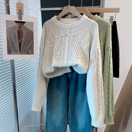 麻花毛衣女套头2025春秋新款宽松慵懒风外穿针织衫内搭加厚打底衫商品大图