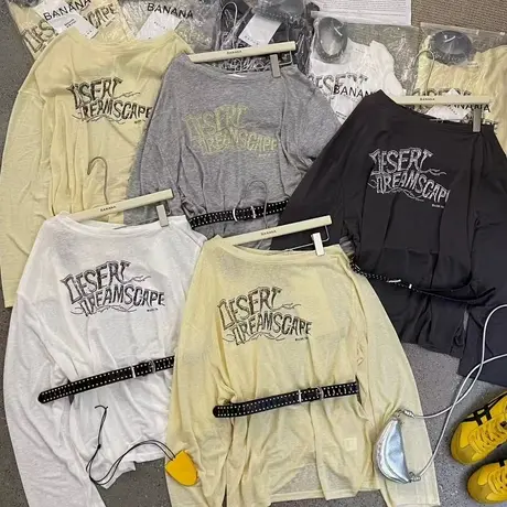 韩国东大门夏季新款时尚洋气斜肩长袖T恤女宽松慵懒风ins防晒罩衫商品大图