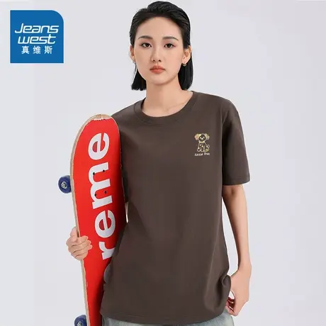 XC真维斯女款2025夏季新款可爱小狗百搭时尚流行针织上衣短袖T恤商品大图