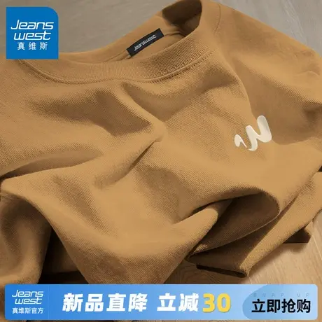 GV真维斯美式复古长袖t恤男纯棉运动秋装字母印花高级感男式体恤C图片