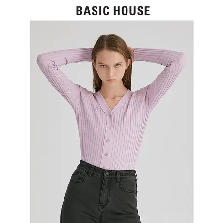 Basic House/百家好女装基础v领修身针织衫打底上衣女HUCD728F商品大图