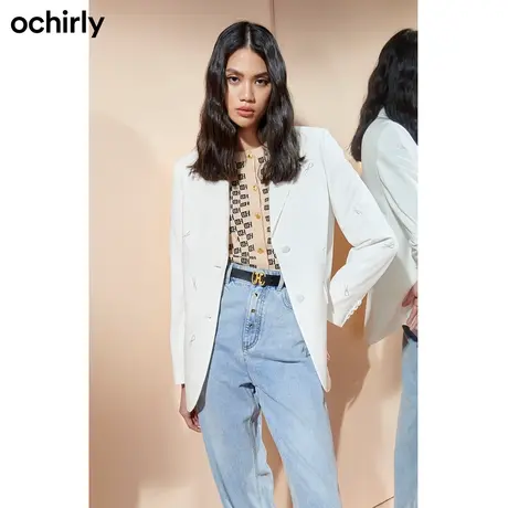 【呼呼严选专享】欧时力 中长款西装外套新款冬通勤正装系结烫钻商品大图