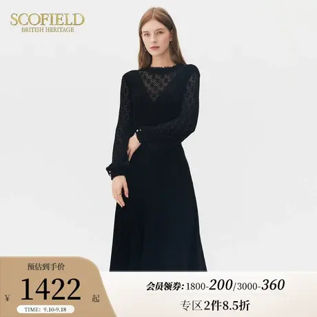 Scofield女装复古优雅修身花边长袖连衣裙垂坠感小黑裙女秋季新品图片