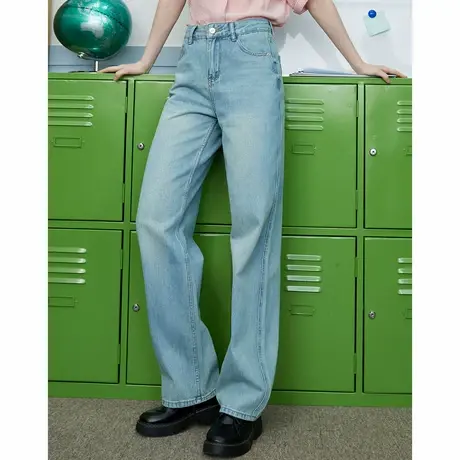 a02高腰街头风休闲百搭直筒裤春季经典款女式牛仔裤商品大图