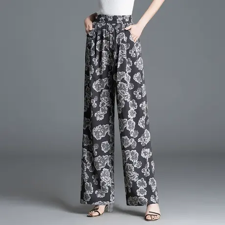 2025夏季新款碎花阔腿裤女高腰显瘦宽松直筒垂感民族风休闲长裤子商品大图