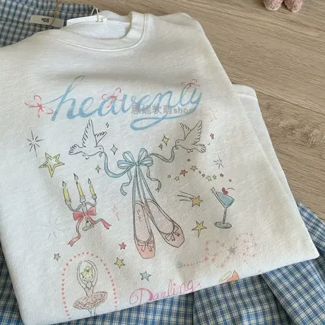 芭蕾圆舞曲~甜系少女可爱印花短袖T恤女夏季宽松休闲减龄圆领上衣商品大图