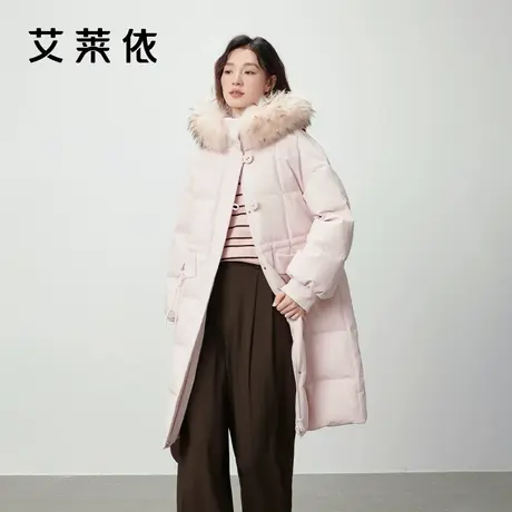 艾莱依毛领羽绒服女2023新款时尚连帽长款轻奢保暖新中式冬季外套商品大图