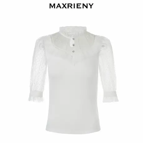 【奥莱】MAXRIENY植绒波点针织上衣秋半袖白色毛衫图片