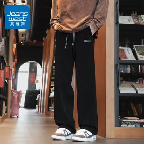 KZ真维斯直筒松紧腰运动休闲长裤男士卫裤灯芯绒条绒男裤子春秋季商品大图