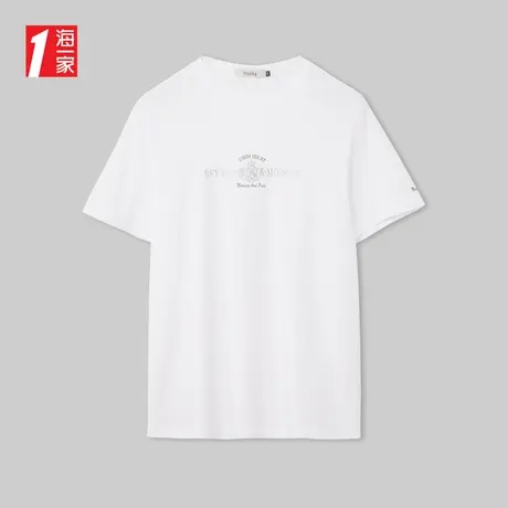 海一家舒适全棉短T2024年夏季新款时尚印花男士经典圆领短袖T恤图片