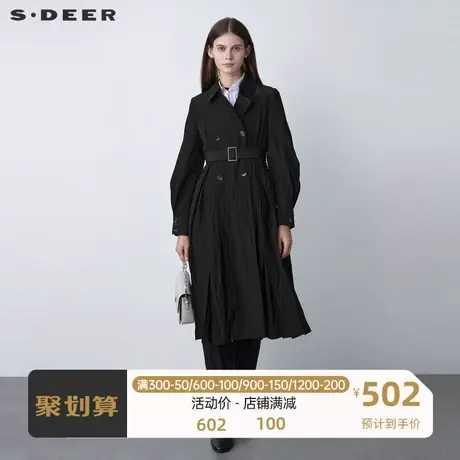 sdeer圣迪奥女装翻领双排扣肌理收腰长款风衣S22161802图片