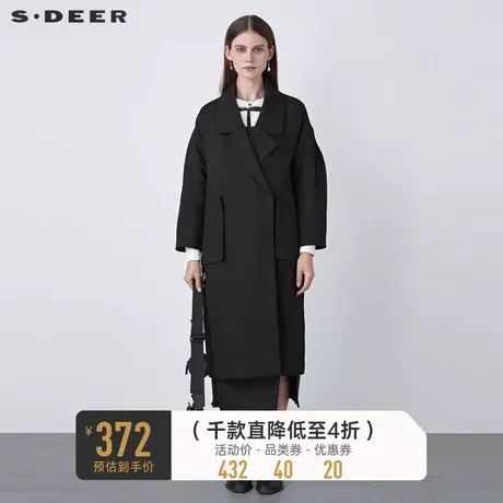 sdeer圣迪奥女装西装领大口袋茧型长款风衣大衣S22161803图片