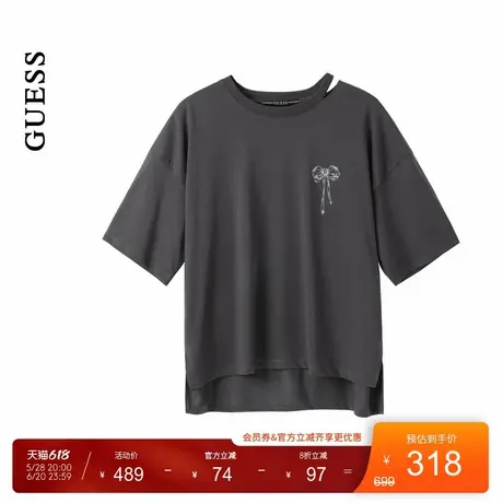 GUESS25年新款夏季女士前短后长蝴蝶结镂空设计短袖T恤-YP2K1450图片