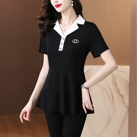 时尚气质短袖t恤女夏装新款洋气妈妈上衣大码收腰显瘦胖MM小衫女商品大图