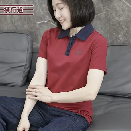 拼色POLO短袖T恤小衫印花打底衫翻领上衣2025夏季女装新款半袖图片