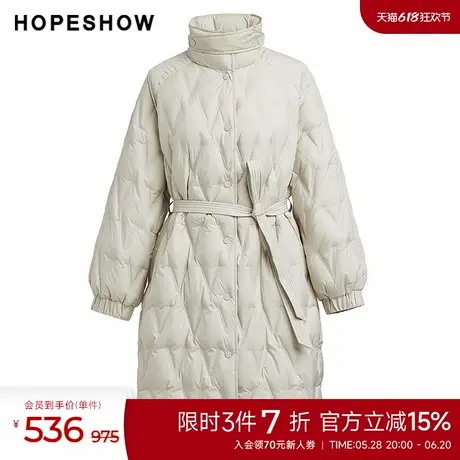 红袖outlets冬季新款女装几何感压胶单排扣立领羽绒服hopeshow商品大图