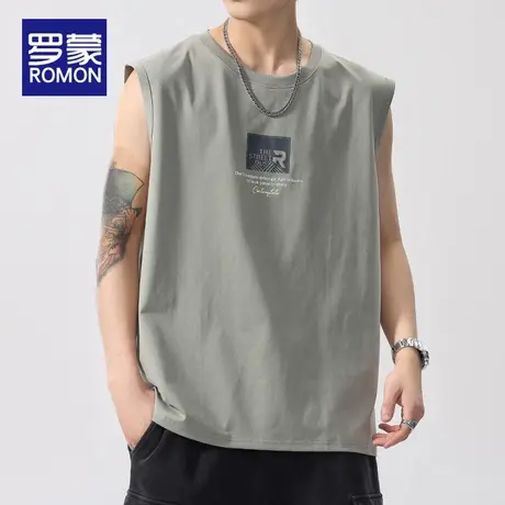 罗蒙男士运动背心夏季新款印花无袖T恤圆领宽松休闲健身篮球坎肩图片