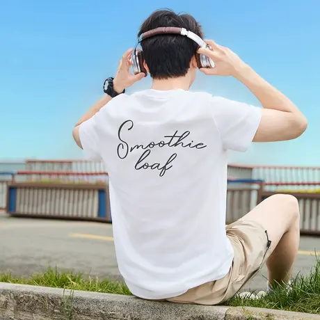 唐狮夏季新款男短袖T恤后背字母宽松圆领上衣潮牌内搭打底衫t官方图片