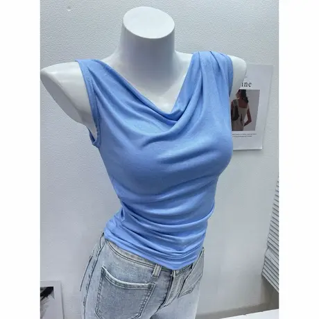 醉爱单品~纯欲风性感荡领女人味T恤上衣修身显胸无袖背心打底衫夏图片