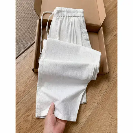 2025新款纯亚麻夏秋季男士休闲裤宽松裤子大码直筒九分裤潮流薄款图片