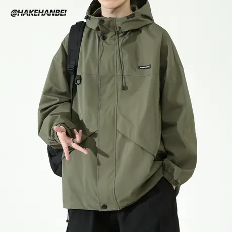 连帽冲锋衣男士春秋季2023新款休闲工装男生夹克潮牌冬季外套衣服商品大图