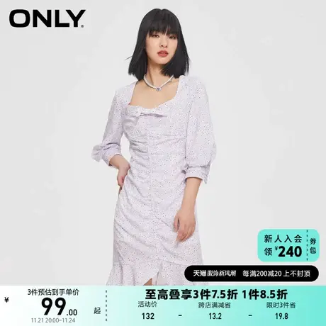 ONLY奥莱夏季荷叶边下摆设计碎花图案收腰连衣裙女商品大图