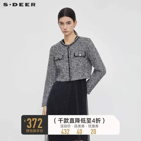 sdeer圣迪奥女装小香风圆领花边毛呢短款外套S23462205🎈商品大图