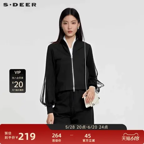 sdeer圣迪奥女装立领网纱灯笼袖短款外套S231Z2221图片