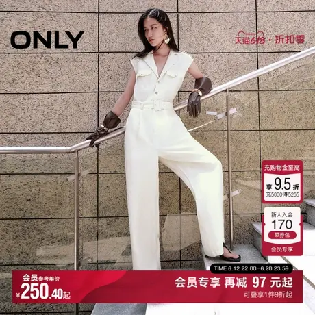 ONLY2025夏季新款通勤风无袖V领翻领高腰垂坠感连体长裤休闲裤商品大图