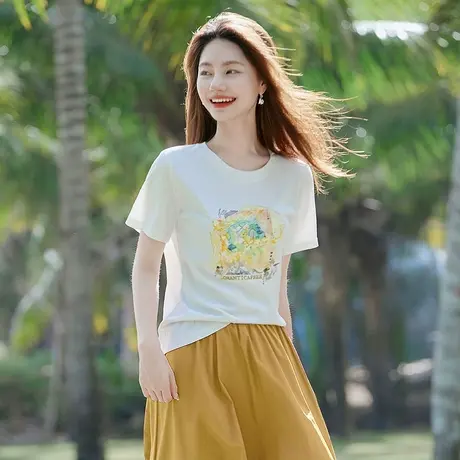 时尚休闲百搭印花短袖T恤女士2025年百搭简约薄款上衣显瘦衬衫商品大图
