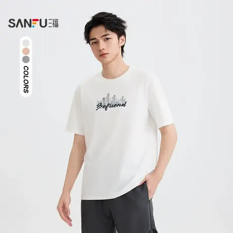 三福2025夏季男士字母建筑印花短T恤 都市宽松圆领上衣504093商品大图