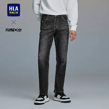 HLA/海澜之家闪耀太空牛仔裤25春夏新五袋款绣花时尚潮流直筒裤男图片