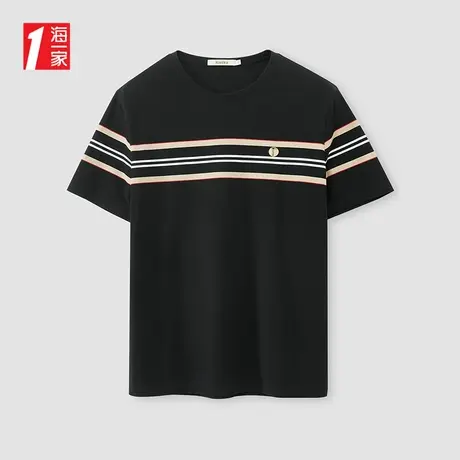 海一家经典圆领短T2025年夏季新款时尚镶拼男士短袖T恤商品大图