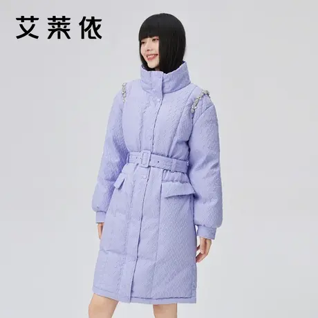 【直播】艾莱依2022冬季新款腰带羽绒服女收腰中长款钻石装饰外套商品大图