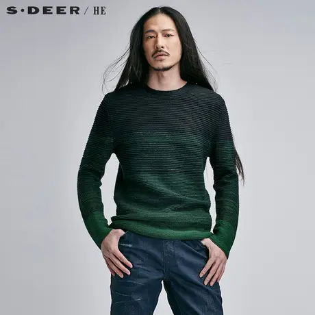 sdeerhe圣迪奥男装2017秋装休闲渐变色纯羊毛针织衫上衣H15373508图片