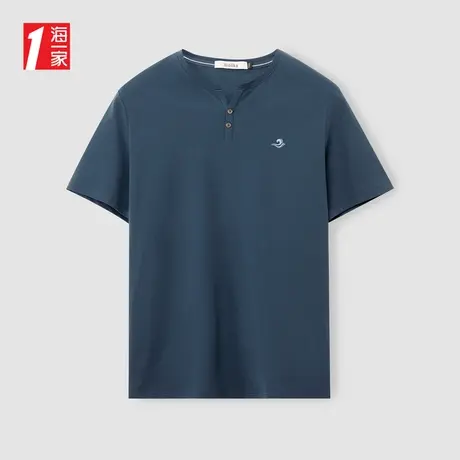 海一家舒适透气短T2024年夏季新款简约纽扣领男士短袖T恤商品大图